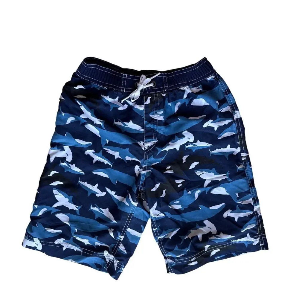 Hanna Andersson Boys Sharks Swim Trunks & Graphic T-Shirt Size 8-10